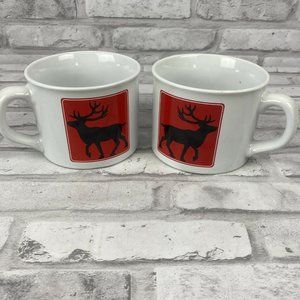 2 Moose Coffee Soup Mug Large Red Black White